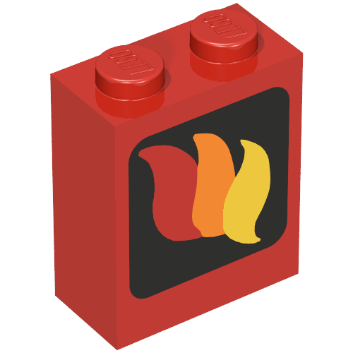 Brick 1 x 2 x 2 with Inside Axle Holder with Fire Logo Print