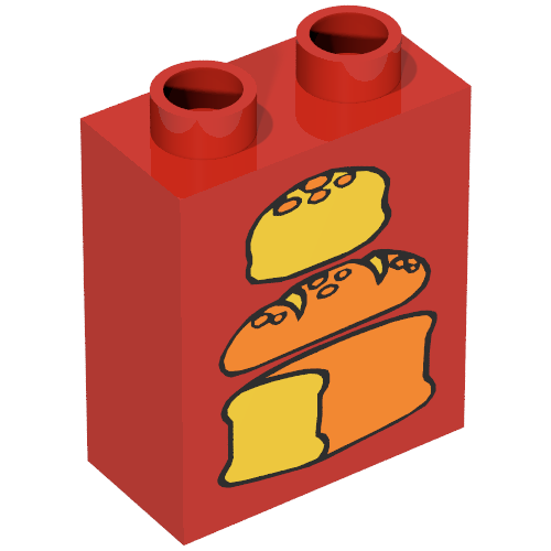 Duplo Brick 1 x 2 x 2 with Three Loaves of Bread Print, Middle Dark