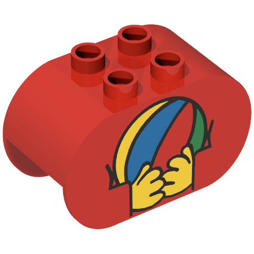 Duplo Brick 2 x 4 x 2 Rounded Ends with Hands Holding Ball Print