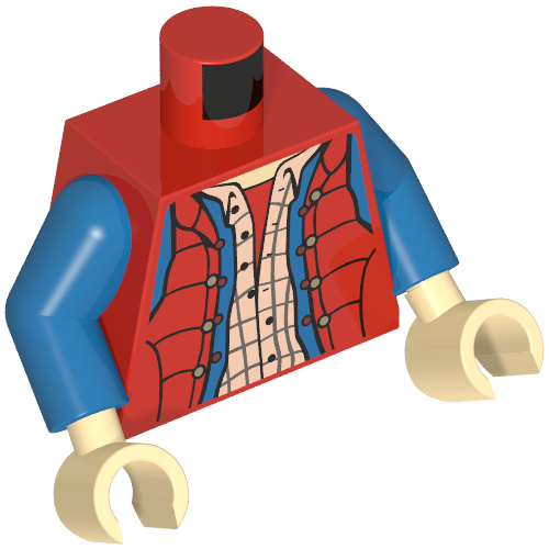 Torso Vest with Plaid Shirt and Blue Denim Jacket Print (Marty McFly), Blue Arms, Light Nougat Hands (973c28h02pr2463)