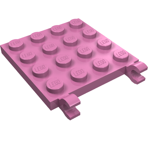 Plate, Modified 4 x 4 with 2 Open O Clips (Horizontal Grip) in donkerroze, LEGO onderdeelnummer 11399