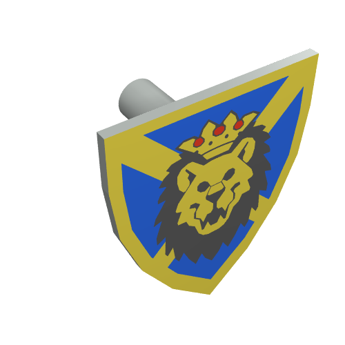 Minifig Shield Triangular with Lion Head, Blue and Yellow Print