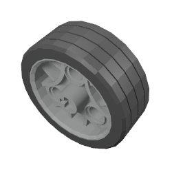 Wheel 36.8 x 14 ZR with Axle Hole, 3 Pin Holes, and Black Rubber Tyre Glued On (44293c01)