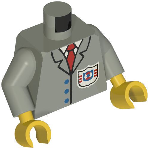 Torso Jacket with Rescue Coast Guard Logo, Red Tie, Buttons Print, Light Gray Arms, Yellow Hands (973c17h01pr0041)