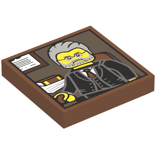 Tile 2 x 2 with Portrait of Male Minifig with Gray Hair and Beard, Black Suit print