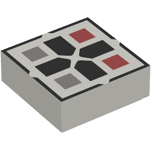 Tile 1 x 1 with Black Cross, Dark Bluish Grey/Dark Red Button print