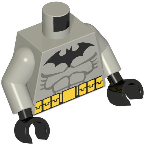 Torso Batman Logo with Muscles and Yellow Belt Print, Light Bluish Gray Arms, Black Hands (973c14h03pr1272)