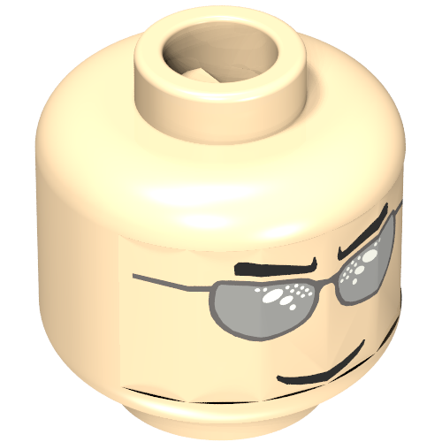 Minifig Head, Silver Sunglasses, Eyebrows and Thin Grin Print