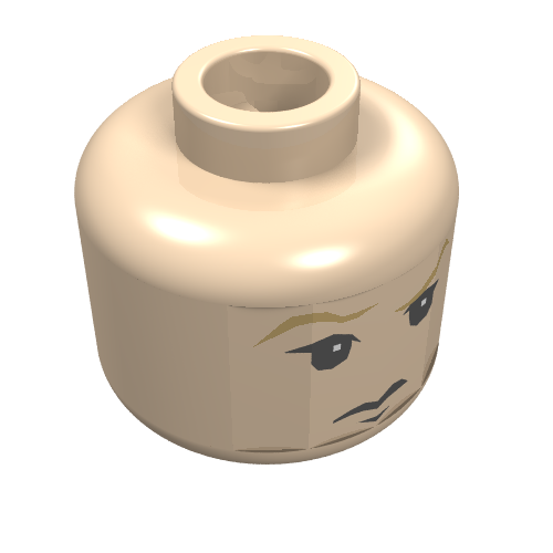 Minifig Head Draco Malfoy, Tan Eyebrows and Frown Print [Blocked Open Stud]