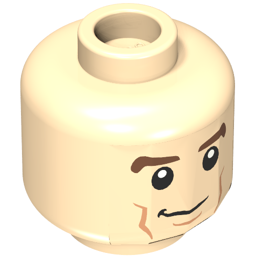 Minifig Head Michael Knight, Brown Eyebrows, Cheek Lines, Smile / Smile with Teeth Print