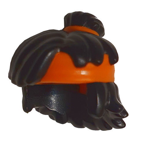 Image of part Hair Mid-Length Tousled, Top Knot Bun with Orange Band and Headband