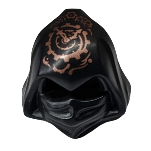 Hood Cowl Pointed, Mask with Eye Holes and Gears and Copper Clock with Spiral Gear Print