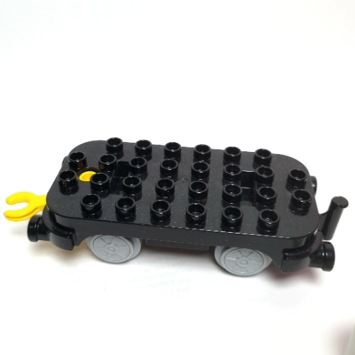 Duplo Train Base 4 x 8 with Light Bluish Gray Train Wheels and Yellow Moveable Hook
