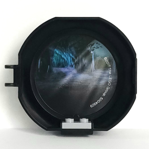 Pod, Round, Half, Back with 1 x 2 Plate Light Bluish Gray with Batman Cave Sticker