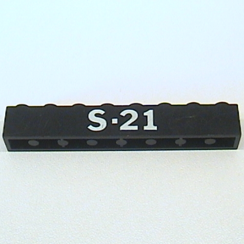 LEGO part Brick 1 x 8 with Bottom Tubes and 3 Lowered Cross Supports with White "S-21" Print