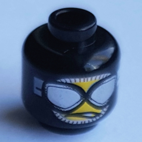 Minifig Head, Balaclava with Silver Goggles, Downturned Partly Opened Mouth Print