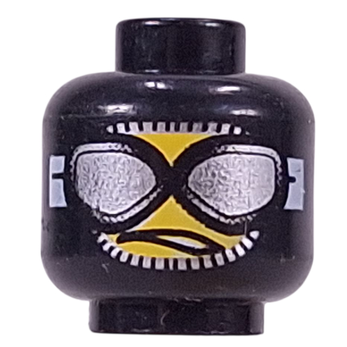 Minifig Head, Balaclava with Silver Goggles, Downturned Partly Opened Mouth Print