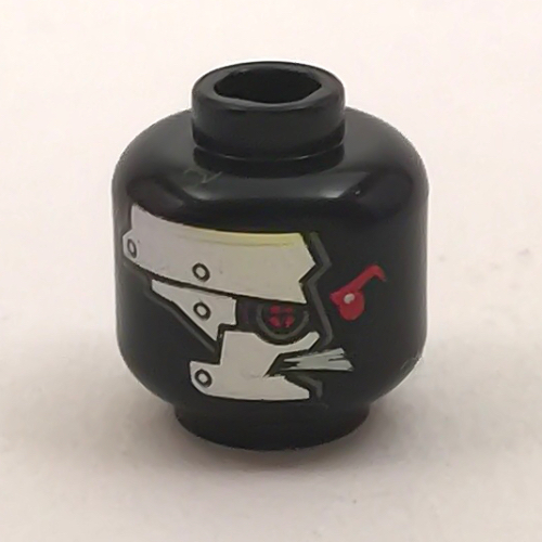 Minifig Head Nindroid, Silver Plating, Mechanical Red Eye Print [Hollow Stud]