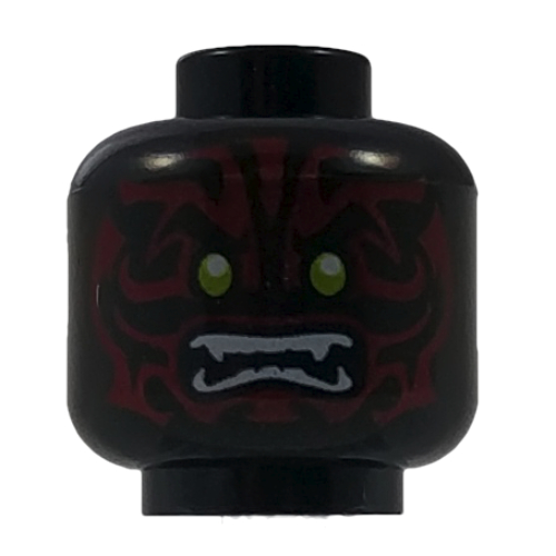 Minifig Head Scout / Swordsman, Lime Eyes, White Fangs and Dark Red Face Decorations Print [Hollow Stud]