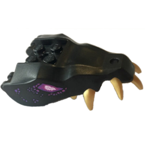 Image of part Creature Body Part, Dragon Head Upper Jaw with 4 Studs on Top and Gold Teeth, Dark Purple/Pink Eye print