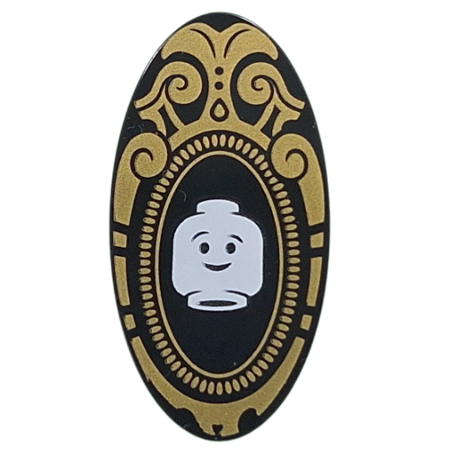 Shield Ovoid with Grip with Magic Mirror, Gold Border, White Minifig Head print