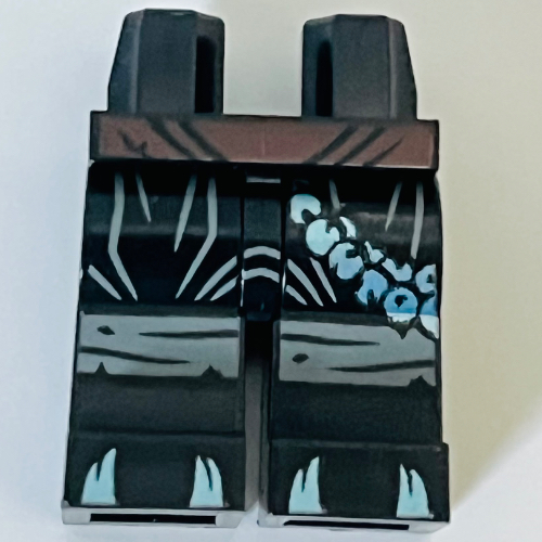 Hips and Black Legs with Dark Brown Belt, Dark Bluish Grey Knee Wraps, Metal Blue Claws, Beads print