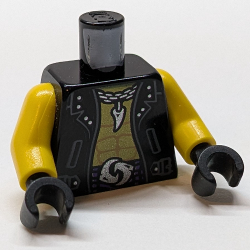 Torso, Jacket, Bare Chest, White Logo on Back Print, Yellow Arms, Black Hands