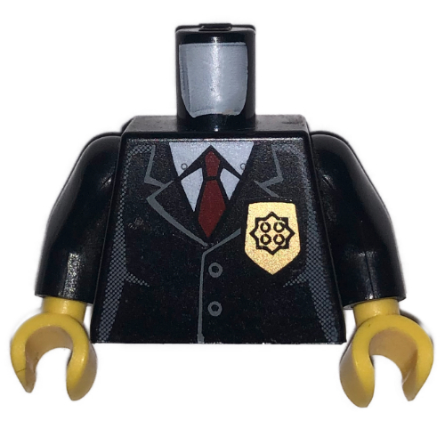 Torso Jacket with Pocket, Gold Police Badge and Red Tie Print, Black Arms, Yellow Hands