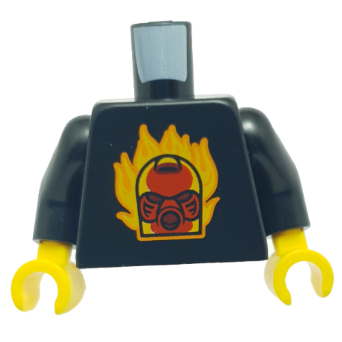 Torso, Red Symbol with Fire Print, Black Arms, Yellow Hands