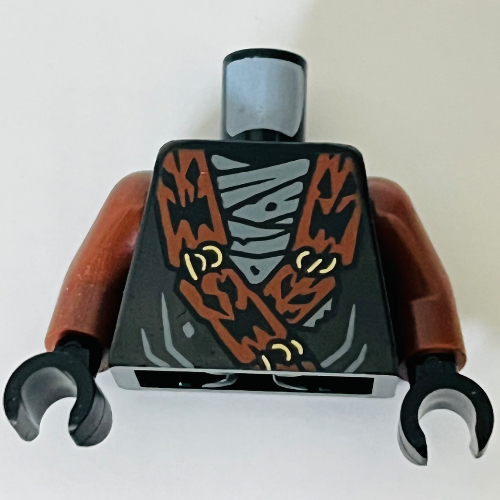 Torso, Reddish Brown Arms, Black Hands with Ninja Robes, Dark Orange Trim, Yellow Clamps, Light Bluish Grey Scales print, print