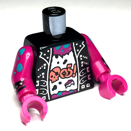 Torso Jacket, Open over White Shirt with Coral Curse Words, Silver Trim print, Magenta Arms and Hands