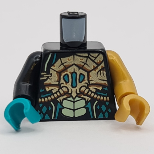 Torso, Odd Arms and Hands, Armor, Gold Breathing Apparatus, White Scales print, Left Pearl Gold Arm and Hand, Right Black Arm and Dark Turquoise Hand