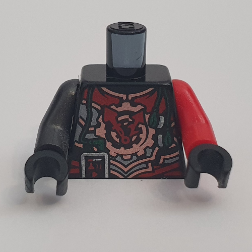 Torso, Odd Arms, Armor with Red and Copper Plates, Gear with Clock Hands Print, Left Red Arm, Right Pearl Dark Gray Arm, Black Hands