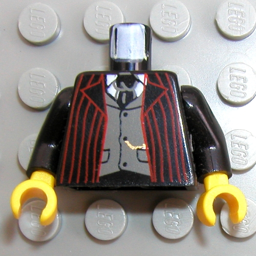 Torso Suit Jacket with Dark Red Stripes, Gray Vest and Tie, Gold Fob Print, Black Arms, Yellow Hands