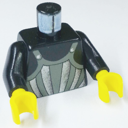 Torso Armor, Dark Gray with Silver Stripes Print (Fright Knights), Black Arms, Yellow Hands