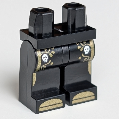 Hips and Black Legs with Gold Decorations, White Skulls Print