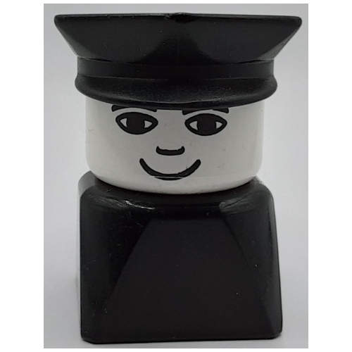 Duplo 2 x 2 x 2 Figure Brick Early, Police Hat Black, Wide Smile Print