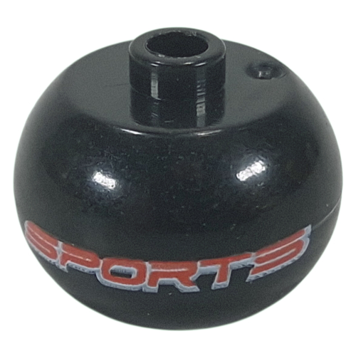 Pen Bead, Round Orb with Red 'SPORTS' Print