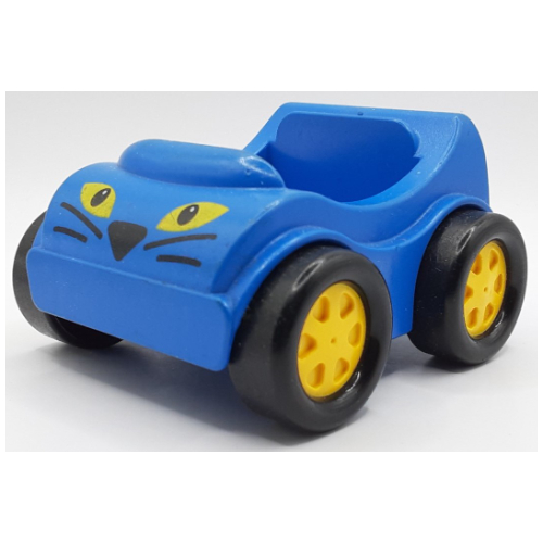 Duplo Car with Yellow Wheels and Cat Face Print