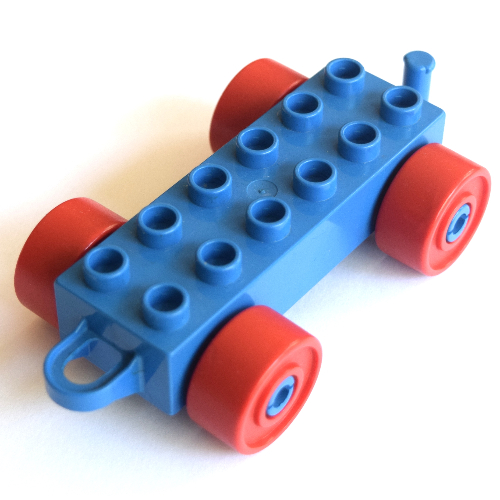 Duplo Car Base 2 x 6 with Red Wheels and Old Style Closed Hitch End