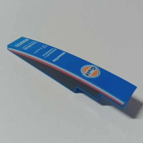 Brick Curved 1 x 6 with Gulf Symbols, White Sponsors, Black Sides with White/Red Stripes Print Blue