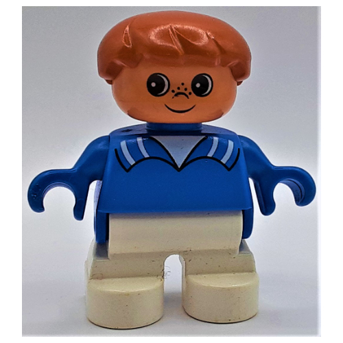 Duplo Figure, Early Child, Hair Swept Left Brown, White Legs, Collar Print