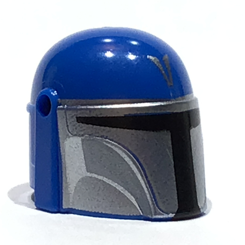 Helmet Mandalorian with Holes, Dark Bluish Grey Decorations, Black Visor, Flat Silver Front Print