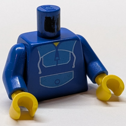 Torso, Hoodie, Tracksuit with Light Blue Pocket and Collar, Zipper Print, Blue Arms, Yellow Hands