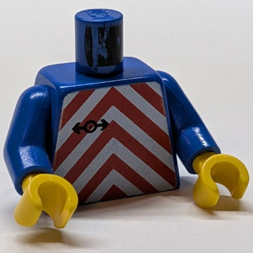 Torso, Red Chevron and Train Logo Print, Blue Arms, Yellow Hands