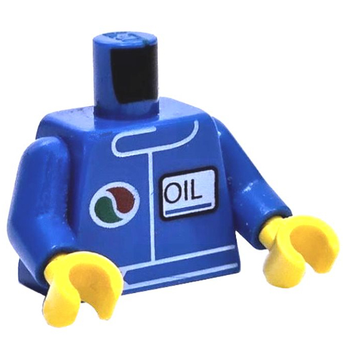 Torso Racing Jacket with Octan Logo and OIL' / '2012 The LEGO Store Overland Park, KS' on Back Print, Blue Arms, Yellow Hands