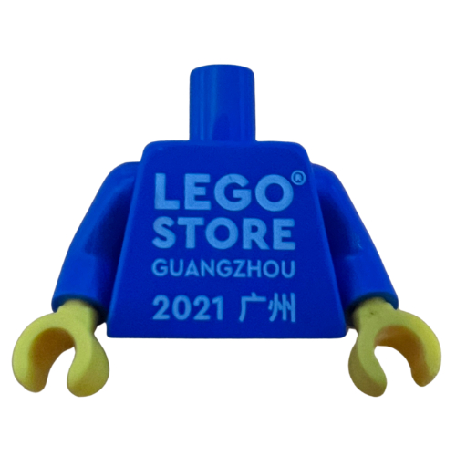 Torso, 'LEGO STORE GUANGZHOU 2021' / LEGO Logo Back Print, Blue Arms, Yellow Hands
