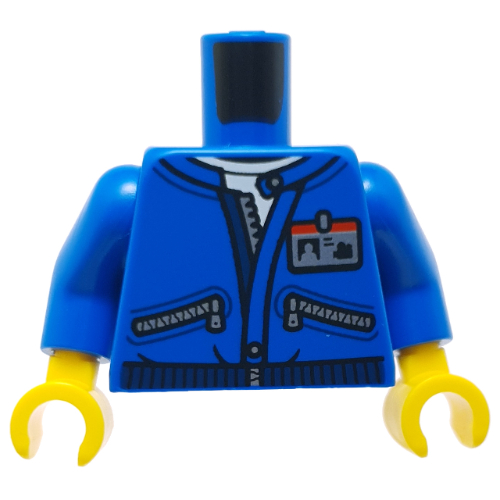 Torso Jacket, Pockets, Name Badge Print, Blue Arms, Yellow Hands
