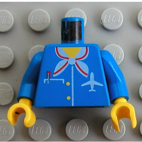 Torso Jacket, Pocket, Pen, Scarf and Plane Logo Print, Blue Arms, Yellow Hands