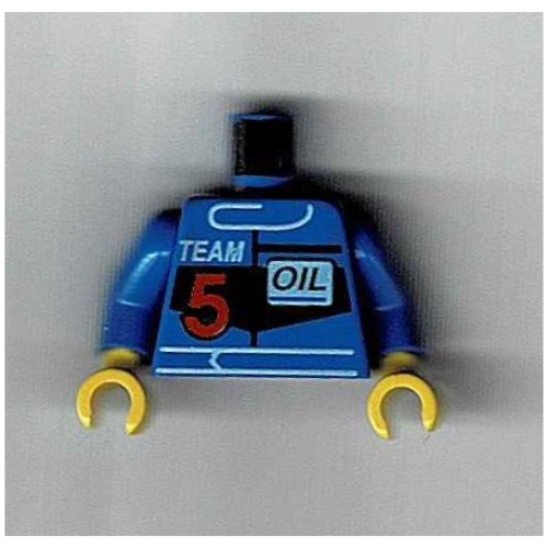 Torso Racing Jacket with 'Team 5' and 'Oil' Print, Blue Arms, Yellow Hands